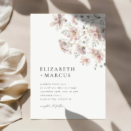 Minimal Boho Bröllopsinbjudan med Vild Blush Blomm Inbjudningar