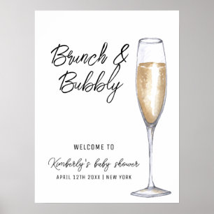 Minimal Boho Champagne Brunch Baby Shower Välkomst Poster