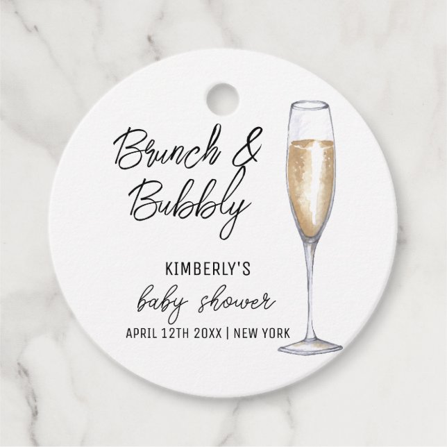 Minimal Boho Champagne Brunch BubLY Baby Shower Gåvor Etiketter (Framsida)