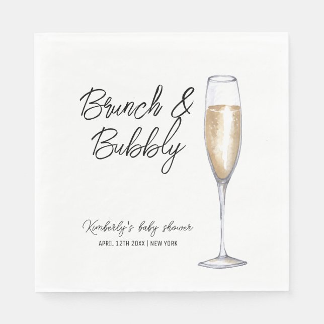 Minimal Boho Champagne Brunch BubLY Baby Shower Pappersservett (Framsidan)
