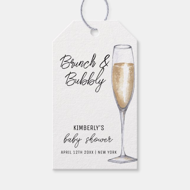 Minimal Boho Champagne Brunch BubLY Baby Shower Presentetikett (Framsidan)