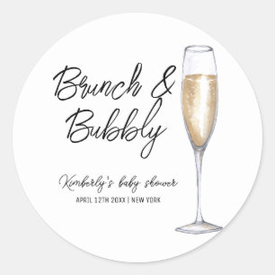 Minimal Boho Champagne Brunch BubLY Baby Shower Runt Klistermärke