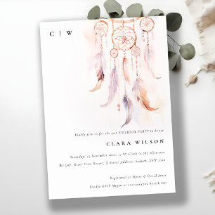 Minimal Boho Feather Dreamcatcher Birthday Inbjudningar