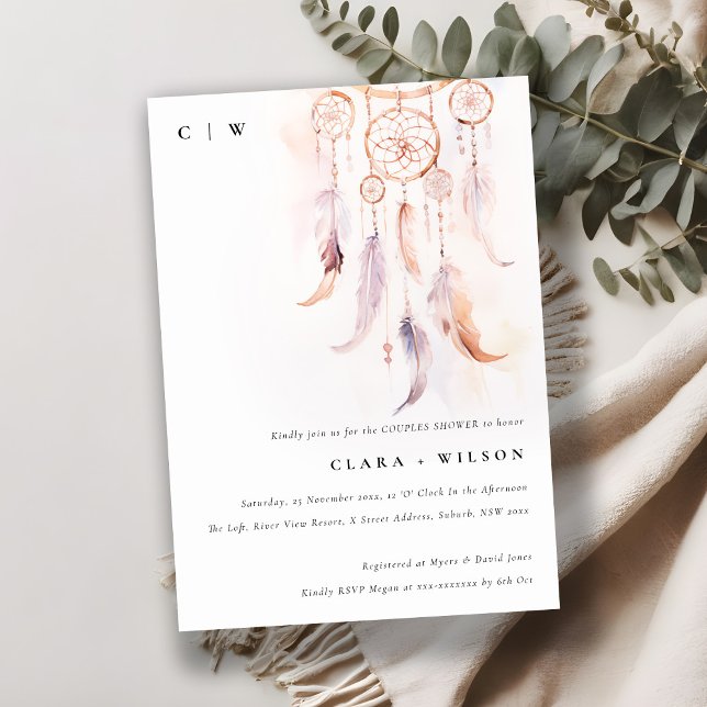 Minimal Boho Feather Dreamcatcher Par Shower Inbjudningar (Skapare uppladdad)