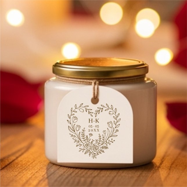 Minimal Boho Floral Heart-Shape Wedding Bouquet Stämpel (Minimalist Stylish Boho Floral Heart-Shape Wedding Bouquet of Tulips, Roses, Branches.)