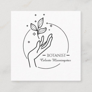Minimal Boho Hand & Löv Botanist Logotyp Fyrkantigt Visitkort