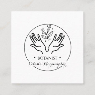 Minimal Boho Hand & Löv Botanist Logotyp Square Bu Fyrkantigt Visitkort