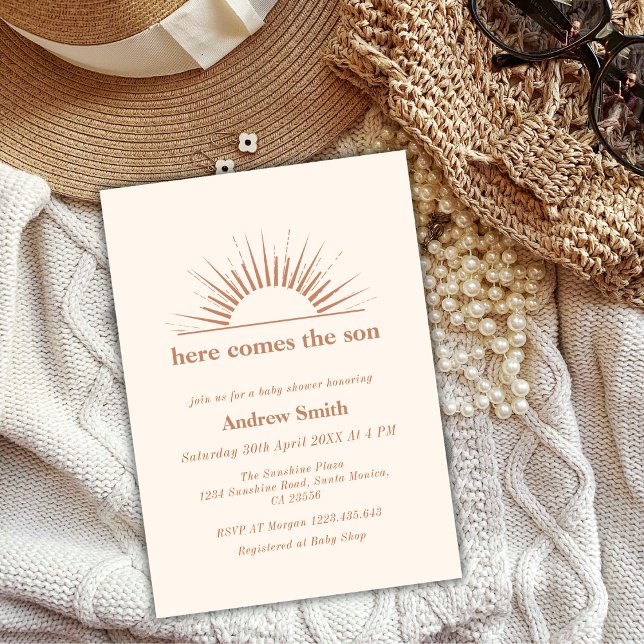 Minimal Boho här kommer barnskåran. Inbjudningar (Minimal Boho Here Comes The Son Baby Shower Invitation)
