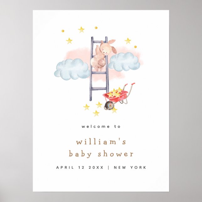 Minimal Boho Kanin Stjärnor Baby Shower Välkomst  Poster (Framsidan)