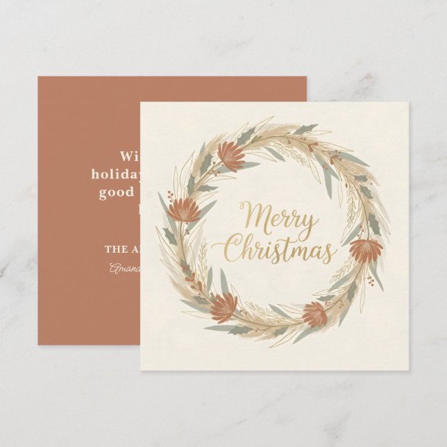 Minimal Boho Krans Jul Julkort (Fram/baksida)