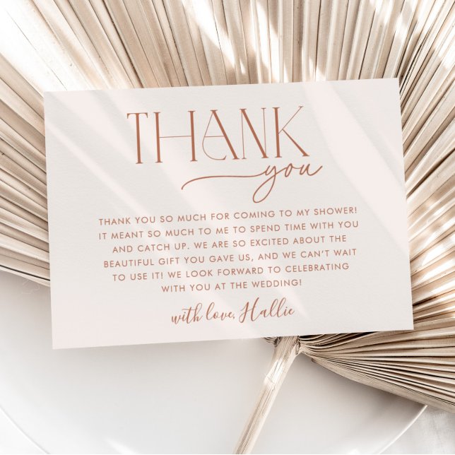 Minimal Boho Neutral Bröllopsfest Tacksamhetskort Tack Kort (Minimal Boho Bridal Shower Thank You Card)