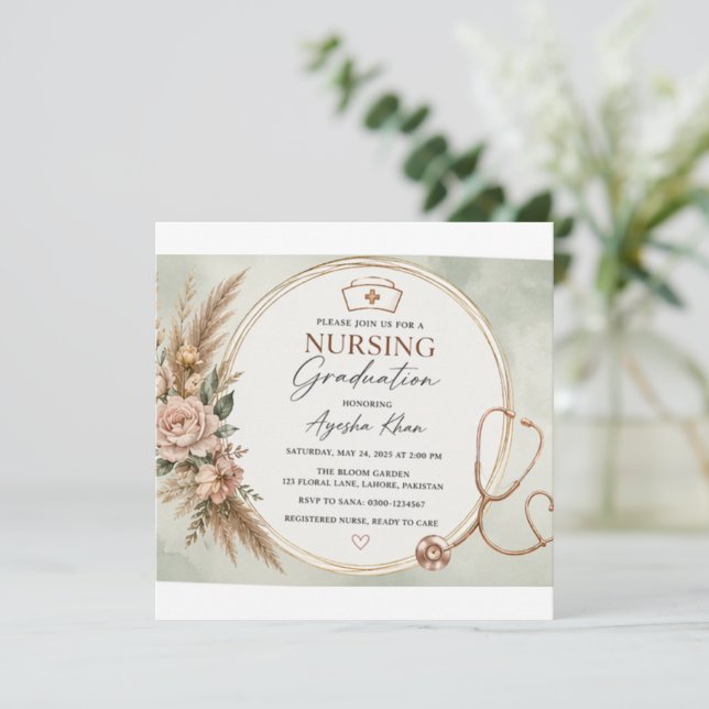 Minimal Boho Nursing Graduation Invitation | Round Inbjudningar (Stående Fram)
