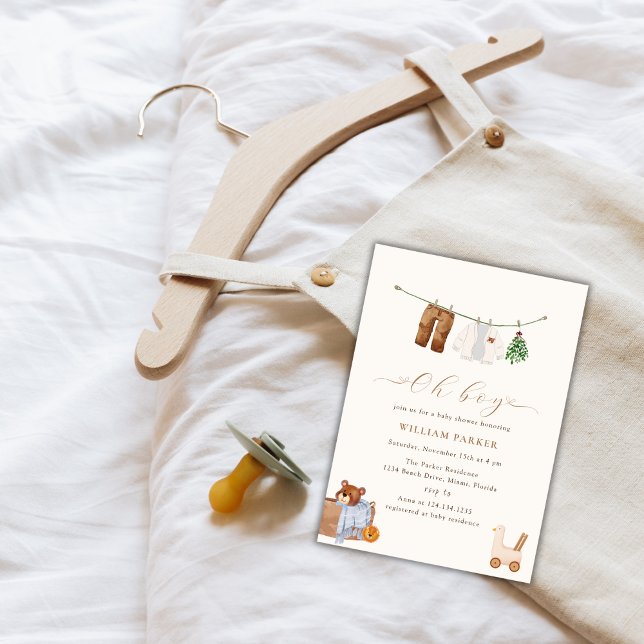 Minimal Boho Oh Boy Leksak Clothes Baby Shower Inbjudningar (Minimal Boho Oh Boy Toy Clothes Baby Shower Invitation)