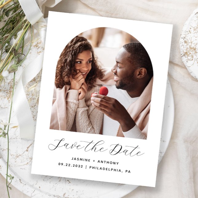 Minimal Boho Photo Arch Black - spara datumet Vykort (Skapare uppladdad)