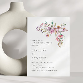 Minimal Boho Pink Wildflowers Engagement Party Inbjudningar