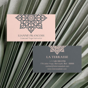 Minimal Boho Rosa Grått Yoga Andlig Mandala Visitkort