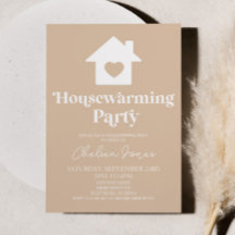 Minimal Boho Tan Beige Simple Houseuppvärmning Par