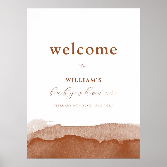 Minimal Boho Terracotta Ombre Baby Shower Välkomme Poster (Framsidan)