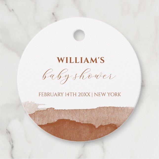 Minimal Boho Terracotta Ombre Desert Baby Shower Gåvor Etiketter (Framsida)