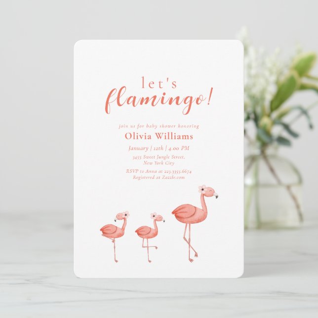 Minimal Boho Tropical Floral Flamingo Baby Shower Inbjudningar (Stående Fram)