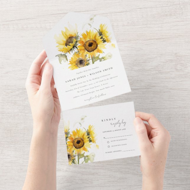 Minimal Boho Watercolor Solros Bröllop (Avrivbar del)