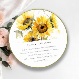 Minimal Boho Watercolor Solros Rustic Bröllop Inbjudningar