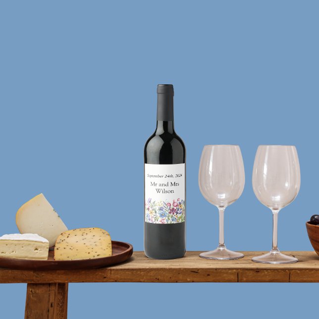 Minimal Boho Wildblomma Bröllop Vinflaska Etikett (Skapare uppladdad)