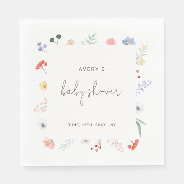 Minimal Boho Wildblomma Ram Baby Shower Pappersservett (Framsidan)