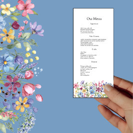 Minimal Boho Wildblommu Bröllop Menu Meny
