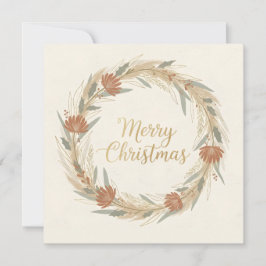 Minimal Boho Wreath Christmas Julkort