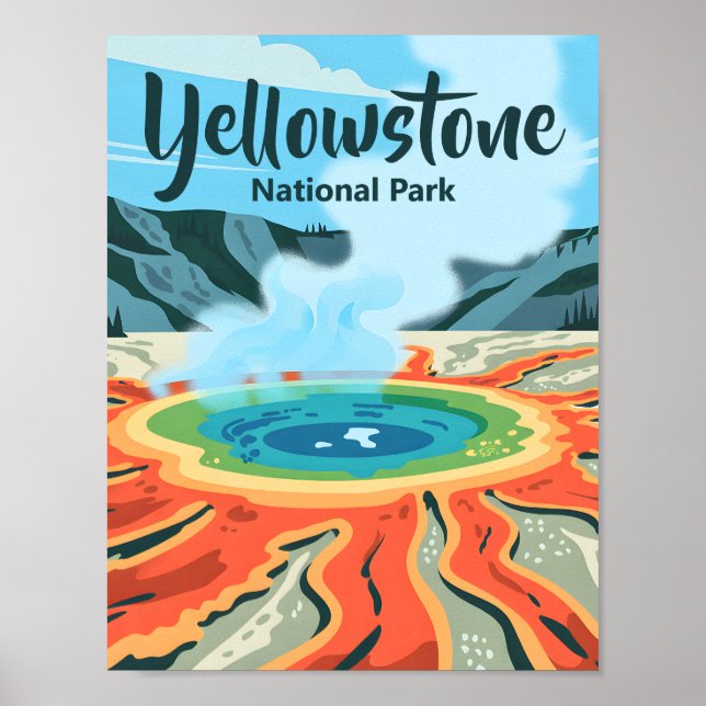 Minimal Bold Retro Yellowstone Rainbow Hot Spring Poster (Framsidan)