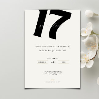 Minimal Bold Typography 17th Birthday  Inbjudningar