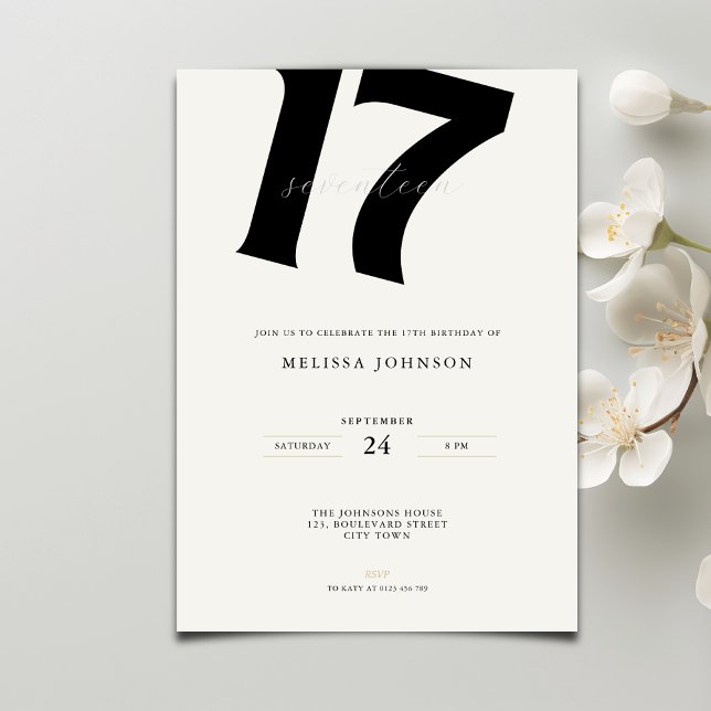 Minimal Bold Typography 17th Birthday  Inbjudningar (Skapare uppladdad)