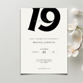 Minimal Bold Typography 19th Birthday  Inbjudningar