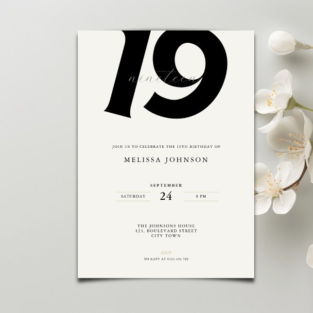 Minimal Bold Typography 19th Birthday  Inbjudningar (Skapare uppladdad)