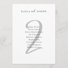 Minimal Bold Wedding Guest List Table Number 2 Inbjudningar