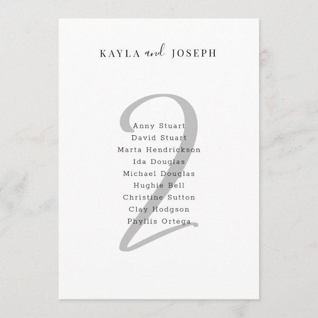 Minimal Bold Wedding Guest List Table Number 2 Inbjudningar (Framsida)