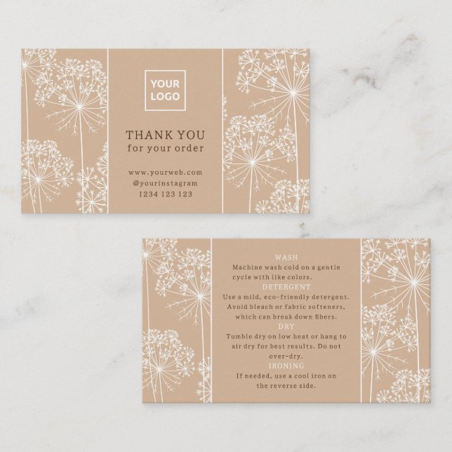 Minimal Botanical Care Instructions Card  Visitkort (Fram/baksida)
