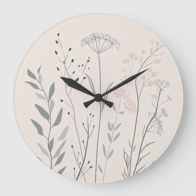 Minimal Botanical Clock – Soft Wildflower Stor Klocka (Framsida)