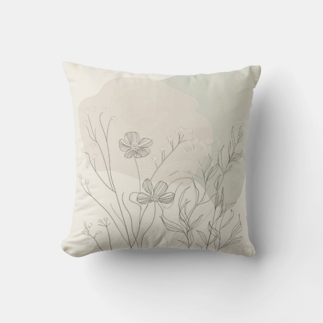 Minimal Botanical Decor – Abstract Wildflower Line Kudde (Framsida)