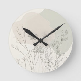 Minimal Botanical Decor – Abstract Wildflower Line Rund Klocka