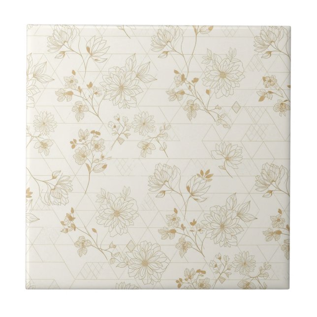 Minimal Botanical Line Art Pattern (1) Kakelplatta (Framsidan)