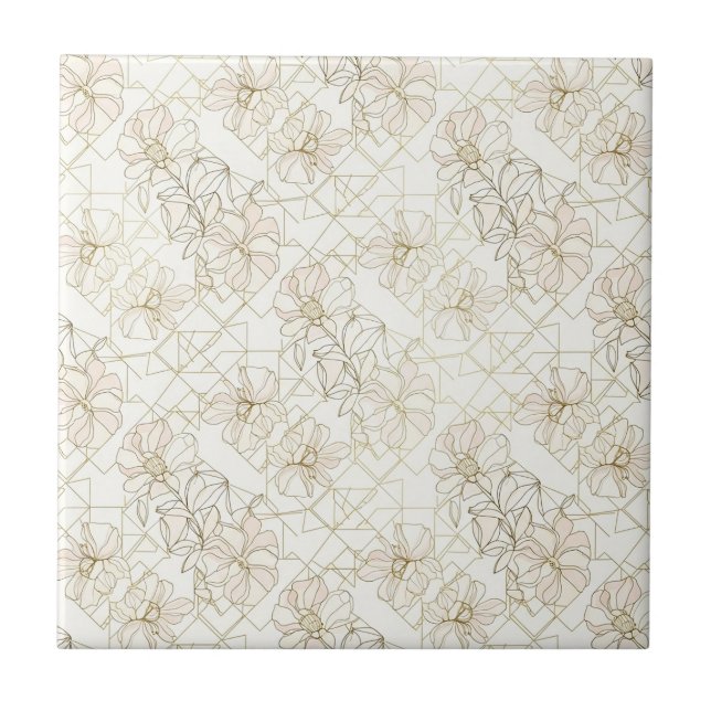 Minimal Botanical Line Art Pattern (2) Kakelplatta (Framsidan)