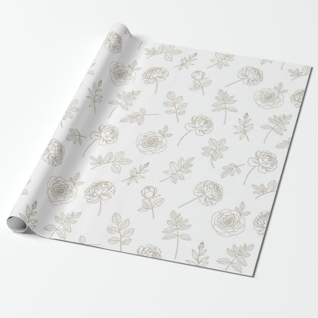 Minimal Botanical Line Art Pattern (8) Presentpapper (Utrullad)