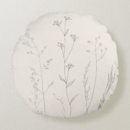 Minimal Botanical Pillow – Soft Spring Wildflower  Rund Kudde