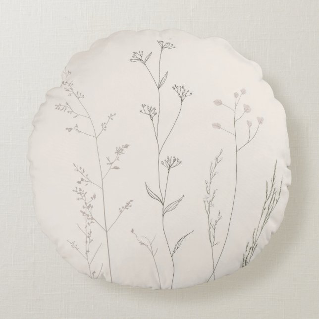 Minimal Botanical Pillow – Soft Spring Wildflower  Rund Kudde (Framsidan)