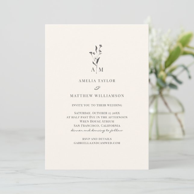 Minimal Botanical Script Modern Elegant Wedding Inbjudningar (Stående Fram)
