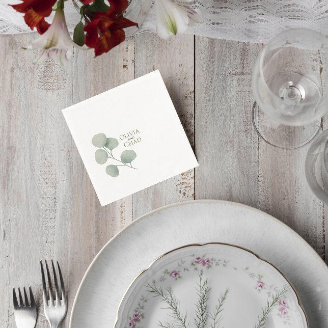 Minimal Botanical Wedding Drink Napkins Pappersservett (Skapare uppladdad)