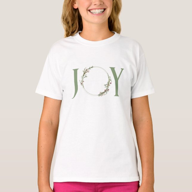 Minimal botanisk akvarellkrans Jul Glädje T Shirt (Framsida)