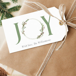 Minimal botanisk akvarellkrans Julglädje Presentetikett